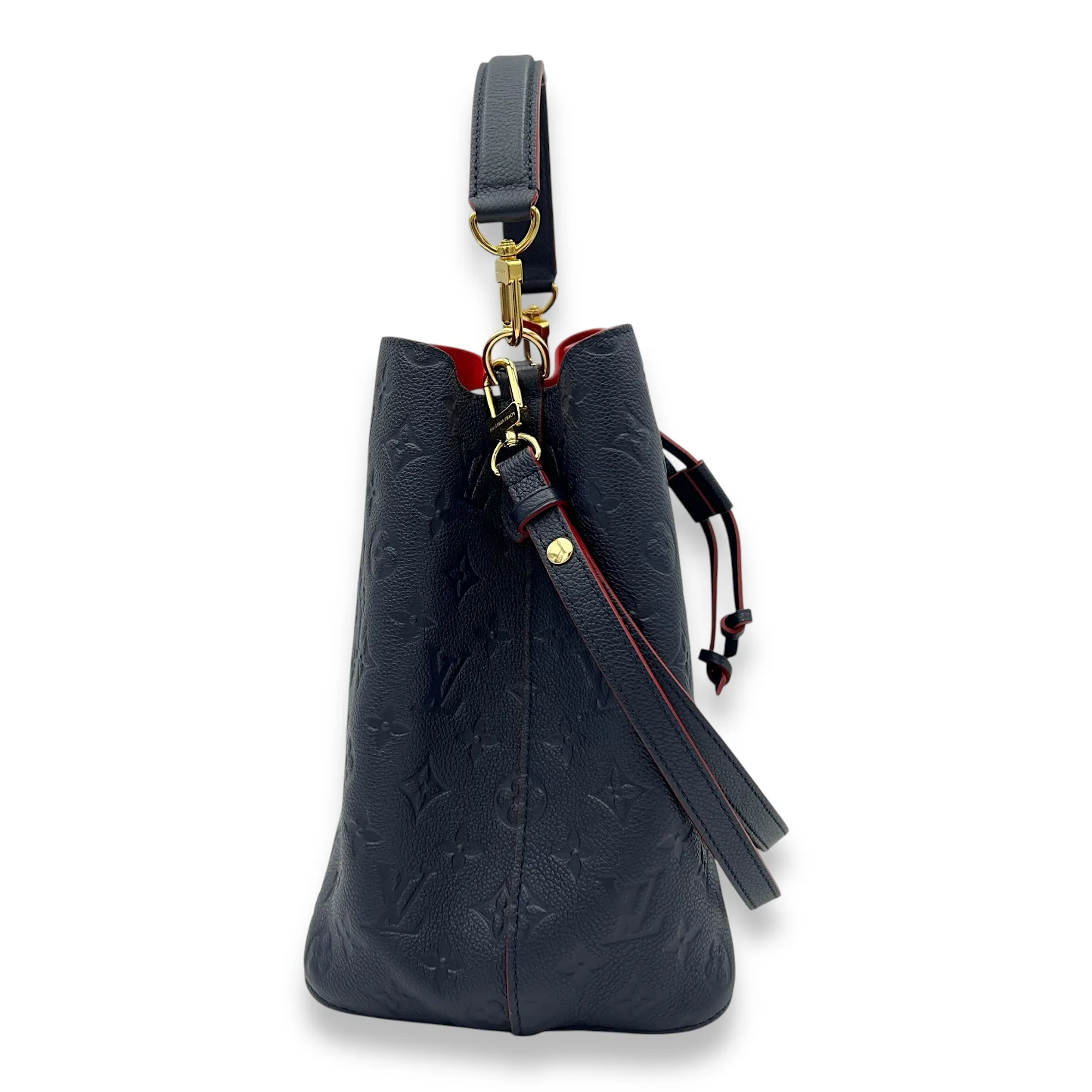 NeoNoe MM Blue Bucket Bag in Empreinte Leather, Gold hardware