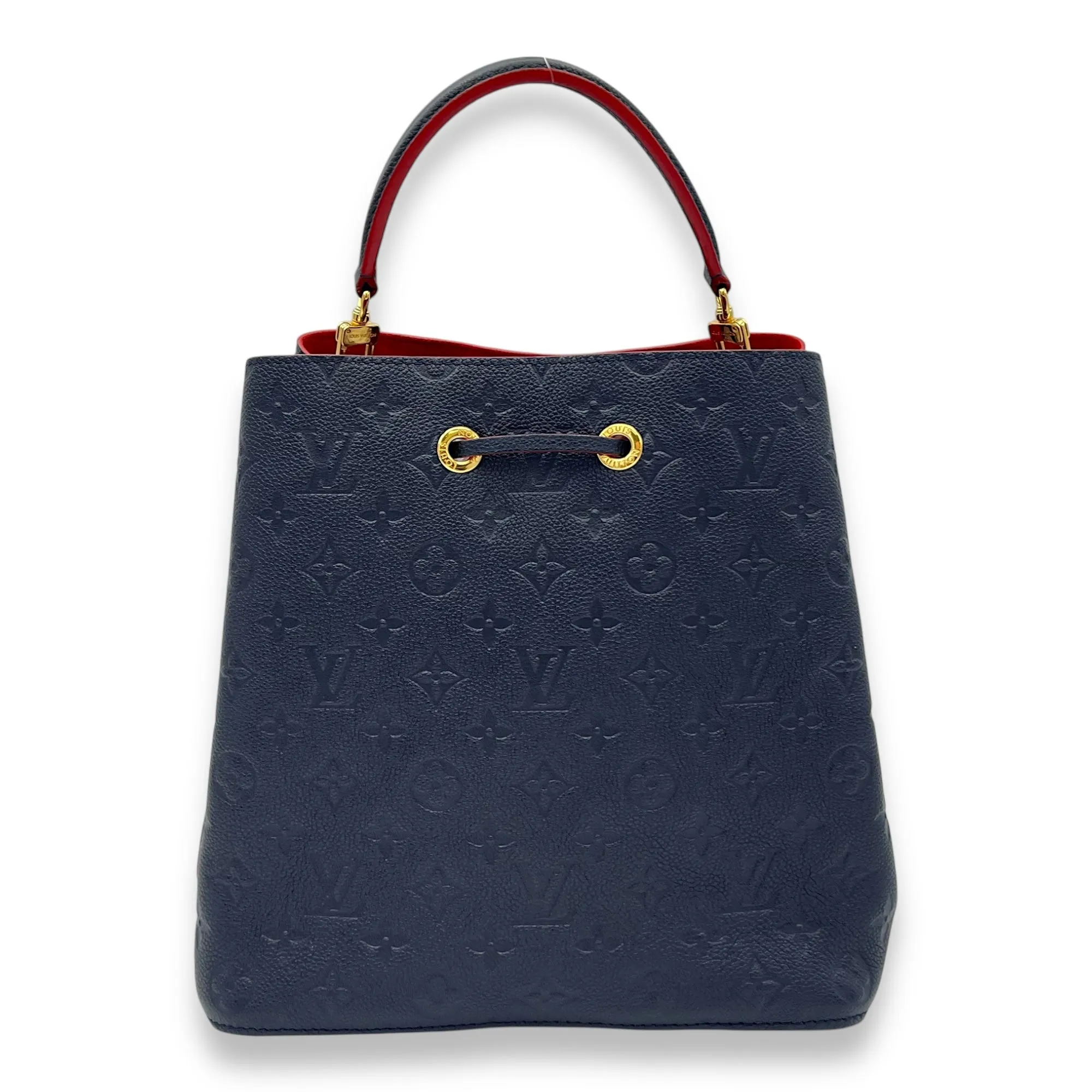 NeoNoe MM Blue Bucket Bag in Empreinte Leather, Gold hardware