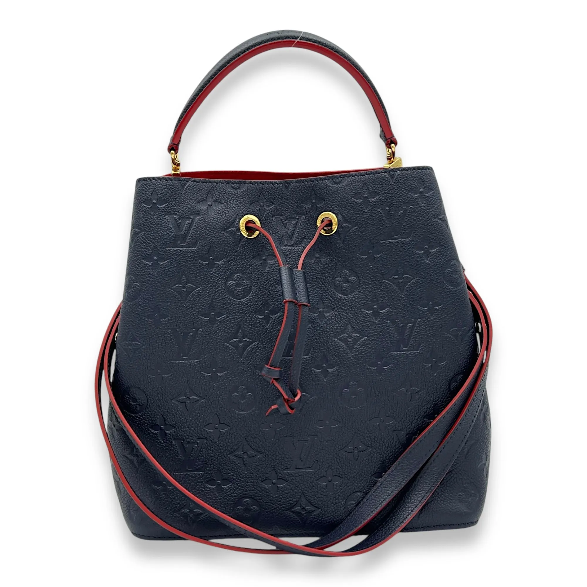 NeoNoe MM Blue Bucket Bag in Empreinte Leather, Gold hardware