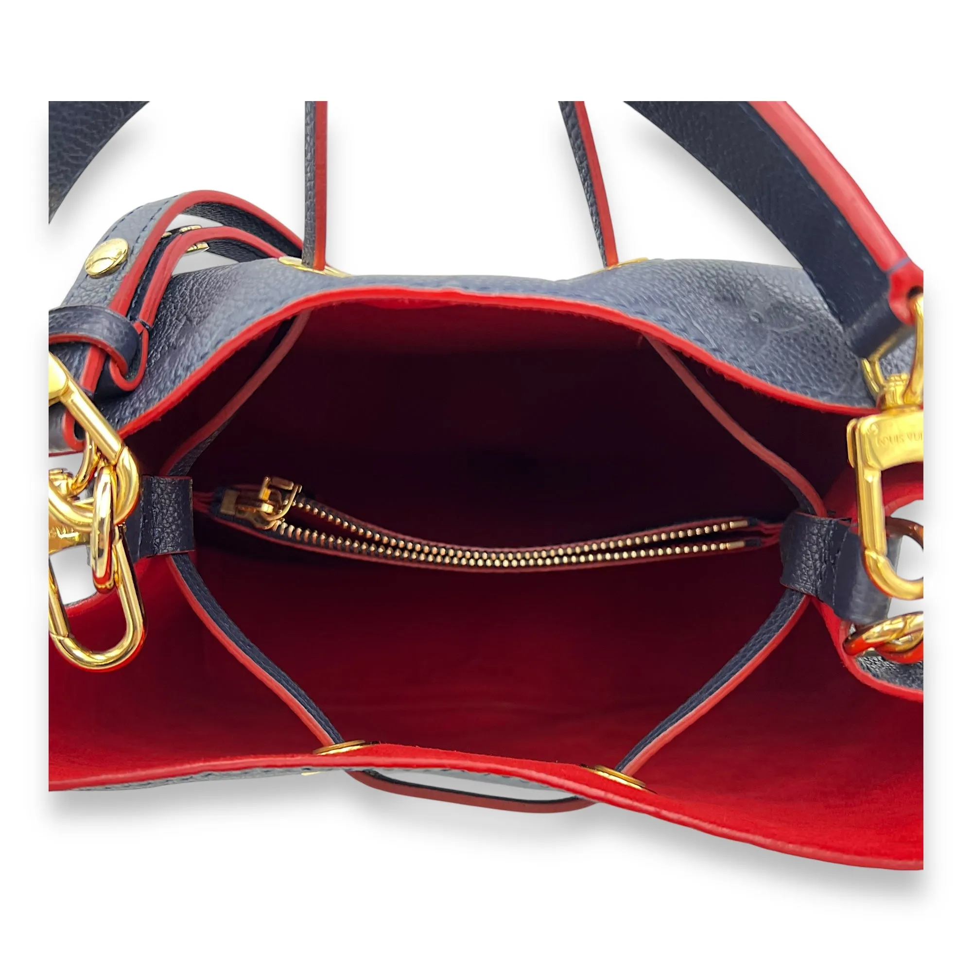 NeoNoe MM Blue Bucket Bag in Empreinte Leather, Gold hardware