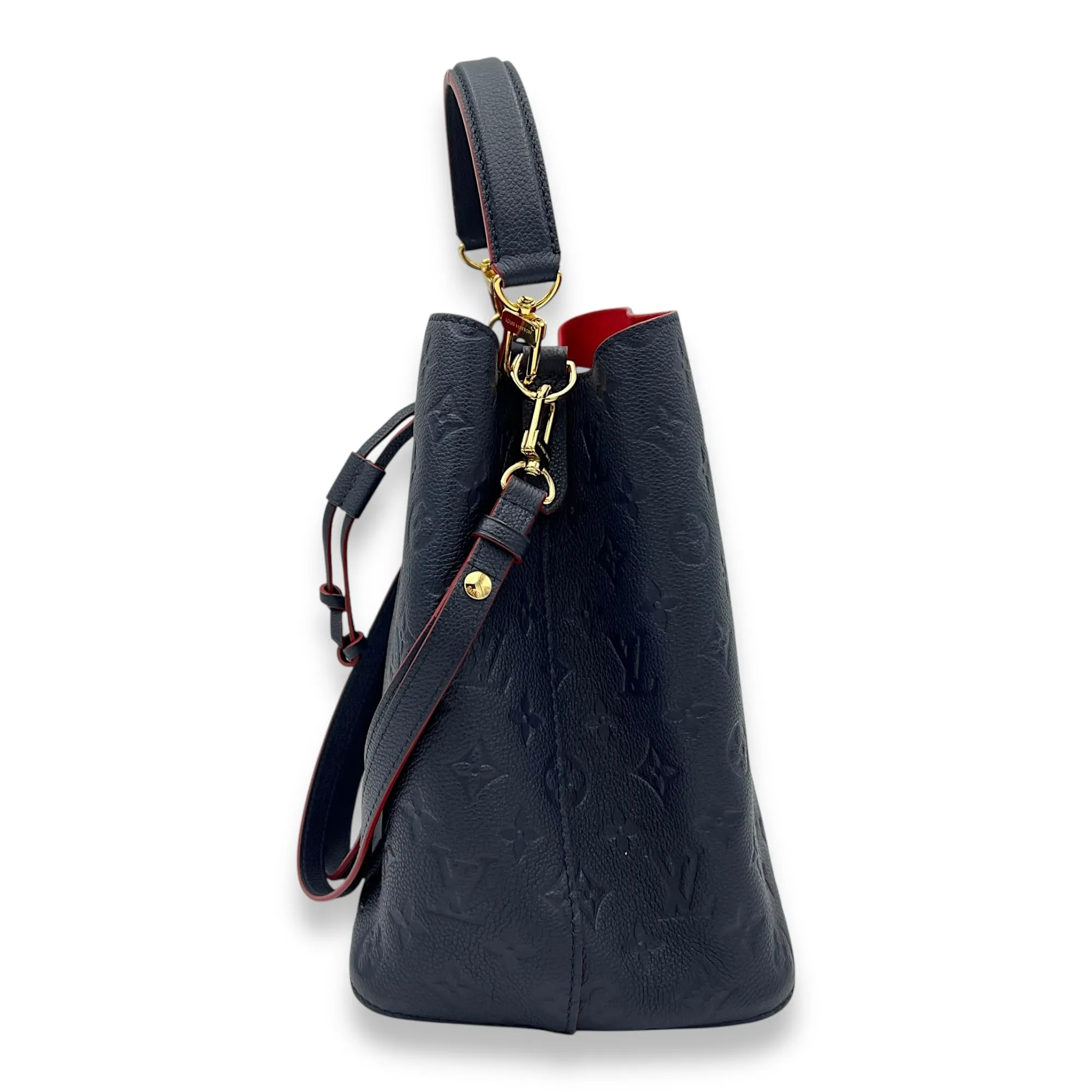 NeoNoe MM Blue Bucket Bag in Empreinte Leather, Gold hardware