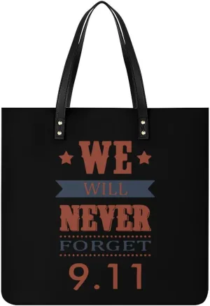 Never Forget 9.11 Leather Tote Bags Casual Shoulder Handbag Purses Portable Shopping Bag for Men Women