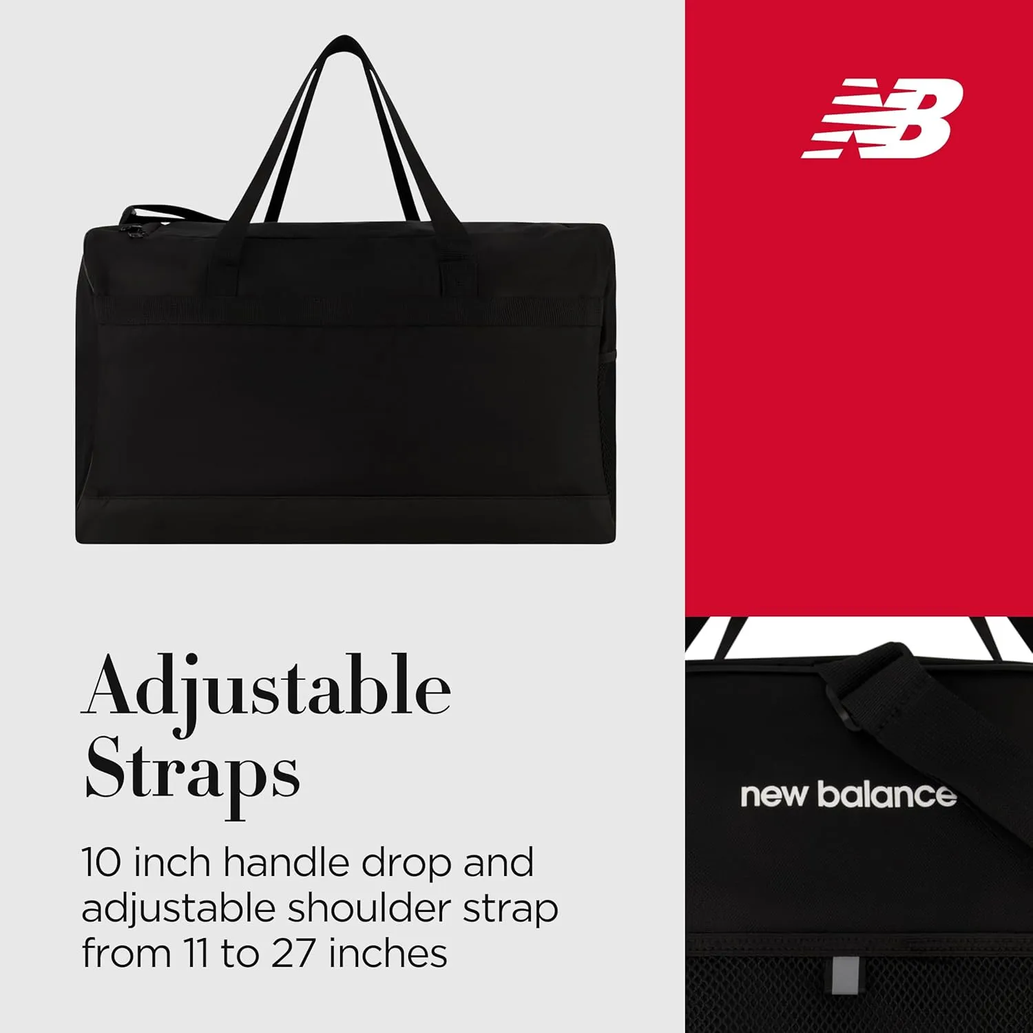 New Balance Duffel Bag, Small Carry On Gym Travel Luggage with Carrier Handles and Adjustable Shoulder Strap