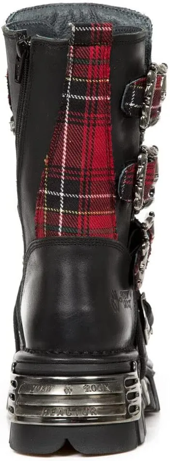 New Rock Womens Boots 391T-S1 Tartan Metallic Black Leather Platform Goth Boot