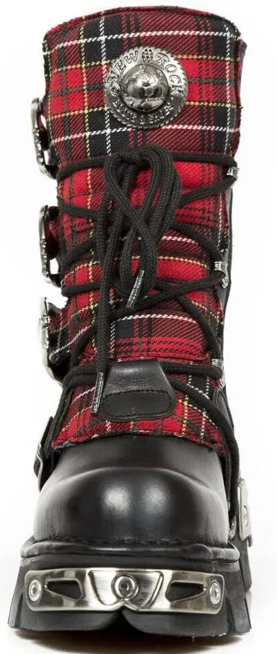 New Rock Womens Boots 391T-S1 Tartan Metallic Black Leather Platform Goth Boot