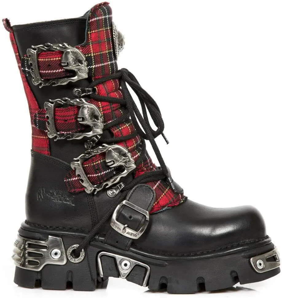 New Rock Womens Boots 391T-S1 Tartan Metallic Black Leather Platform Goth Boot