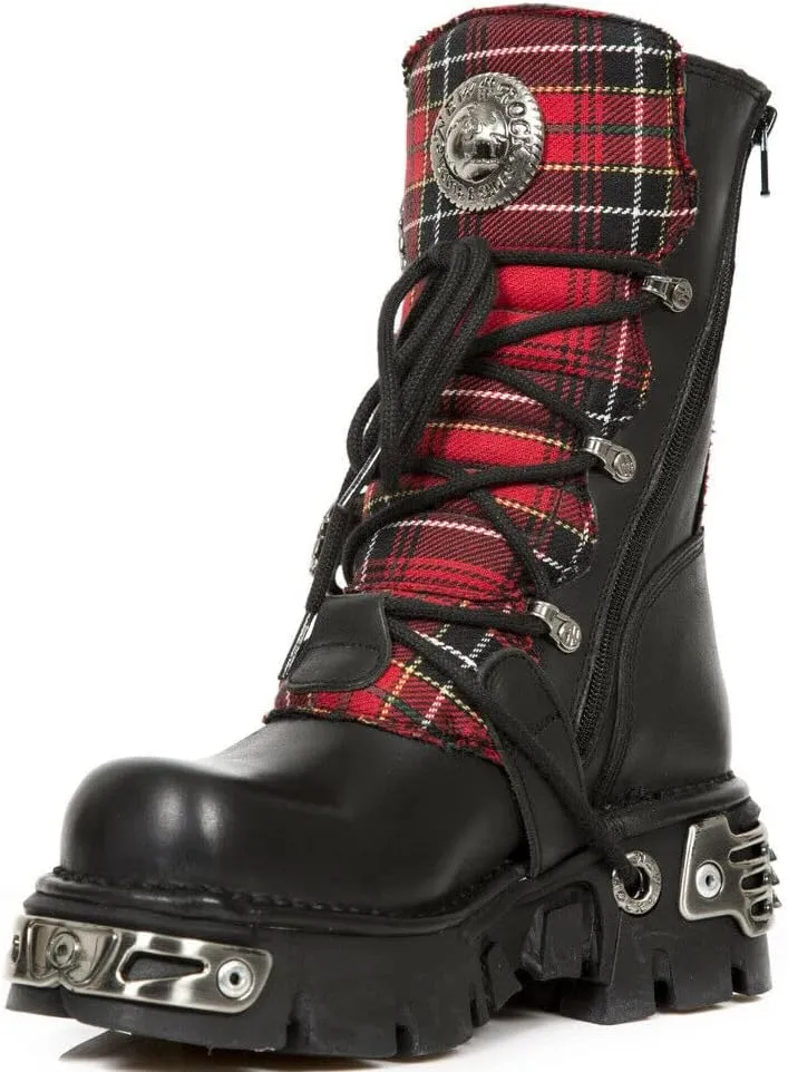 New Rock Womens Boots 391T-S1 Tartan Metallic Black Leather Platform Goth Boot