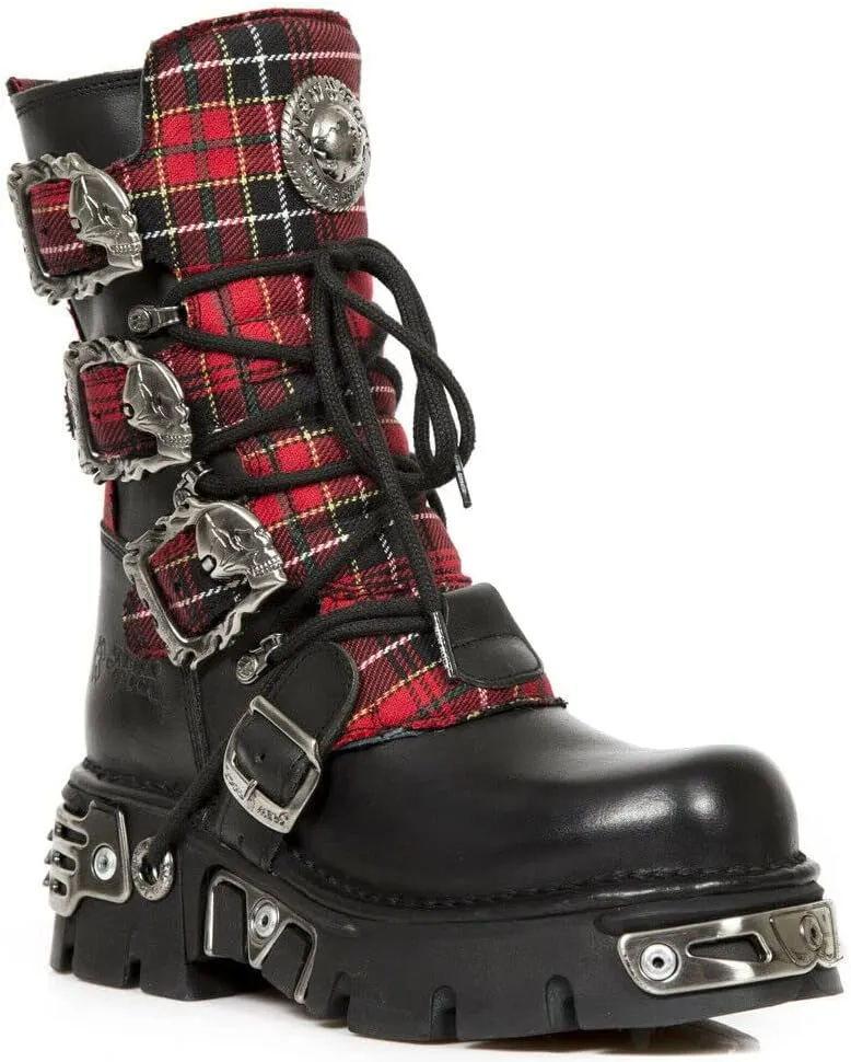 New Rock Womens Boots 391T-S1 Tartan Metallic Black Leather Platform Goth Boot