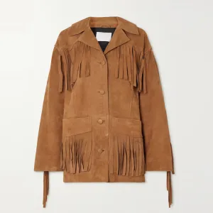 New Women Brown Fringe Western Leather Suede Jacket