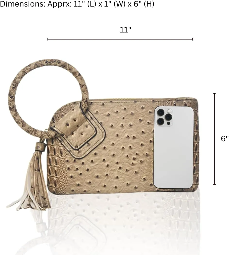 NGIL Women's Faux Leather Mini Wristlet Purse With Fringe Tassel, Wristlet Wallet Women's Handbag