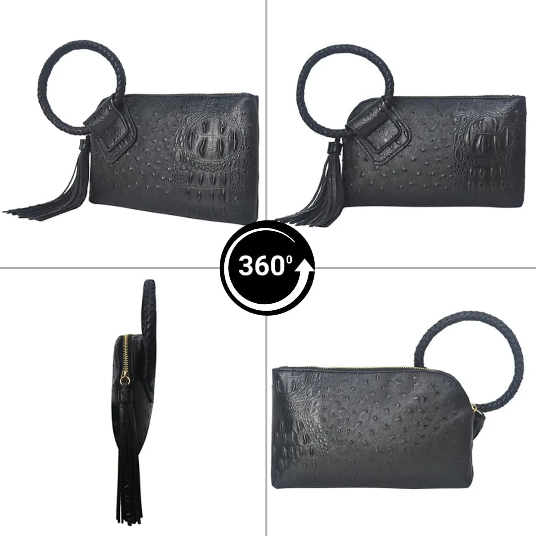 NGIL Women's Faux Leather Mini Wristlet Purse With Fringe Tassel, Wristlet Wallet Women's Handbag