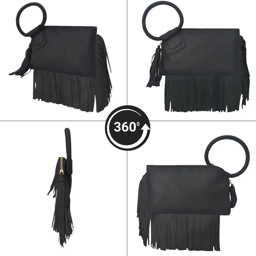 NGIL Women's Faux Leather Mini Wristlet Purse With Fringe Tassel, Wristlet Wallet Women's Handbag