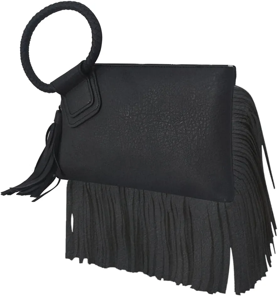 NGIL Women's Faux Leather Mini Wristlet Purse With Fringe Tassel, Wristlet Wallet Women's Handbag