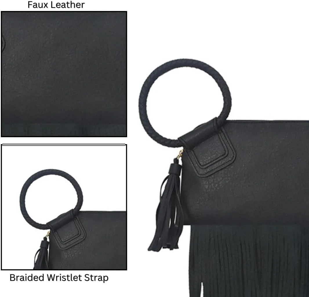 NGIL Women's Faux Leather Mini Wristlet Purse With Fringe Tassel, Wristlet Wallet Women's Handbag