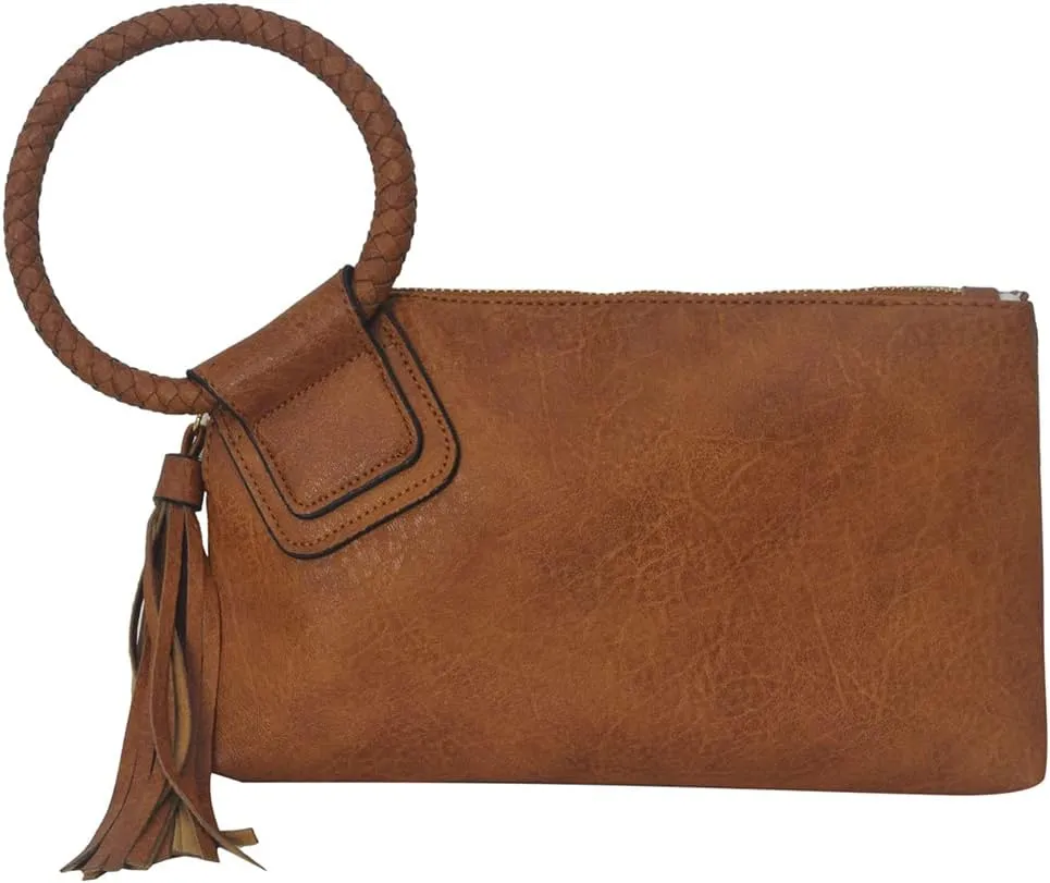 NGIL Women's Faux Leather Mini Wristlet Purse With Fringe Tassel, Wristlet Wallet Women's Handbag