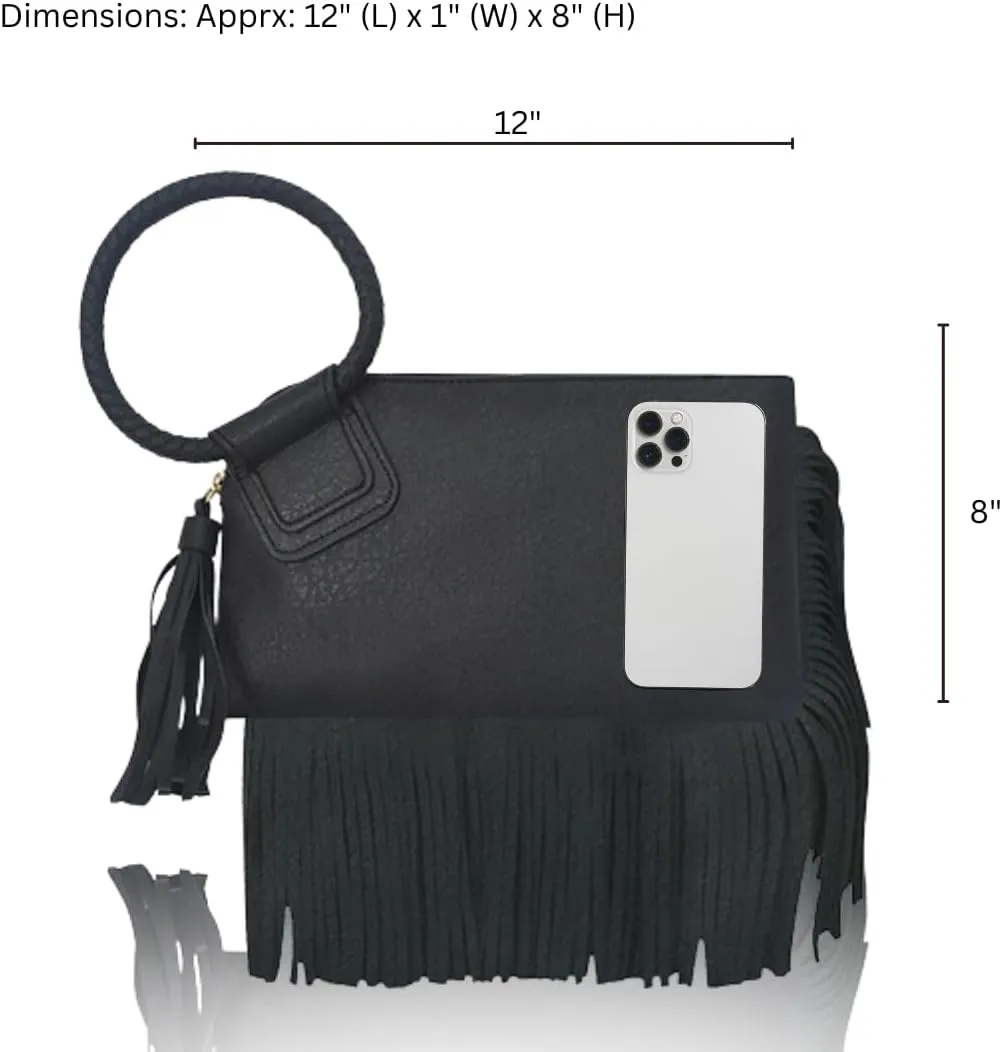 NGIL Women's Faux Leather Mini Wristlet Purse With Fringe Tassel, Wristlet Wallet Women's Handbag
