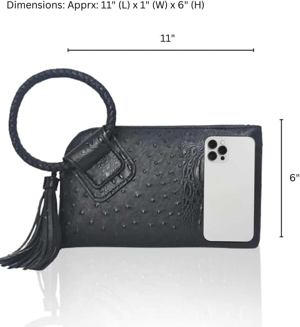 NGIL Women's Faux Leather Mini Wristlet Purse With Fringe Tassel, Wristlet Wallet Women's Handbag
