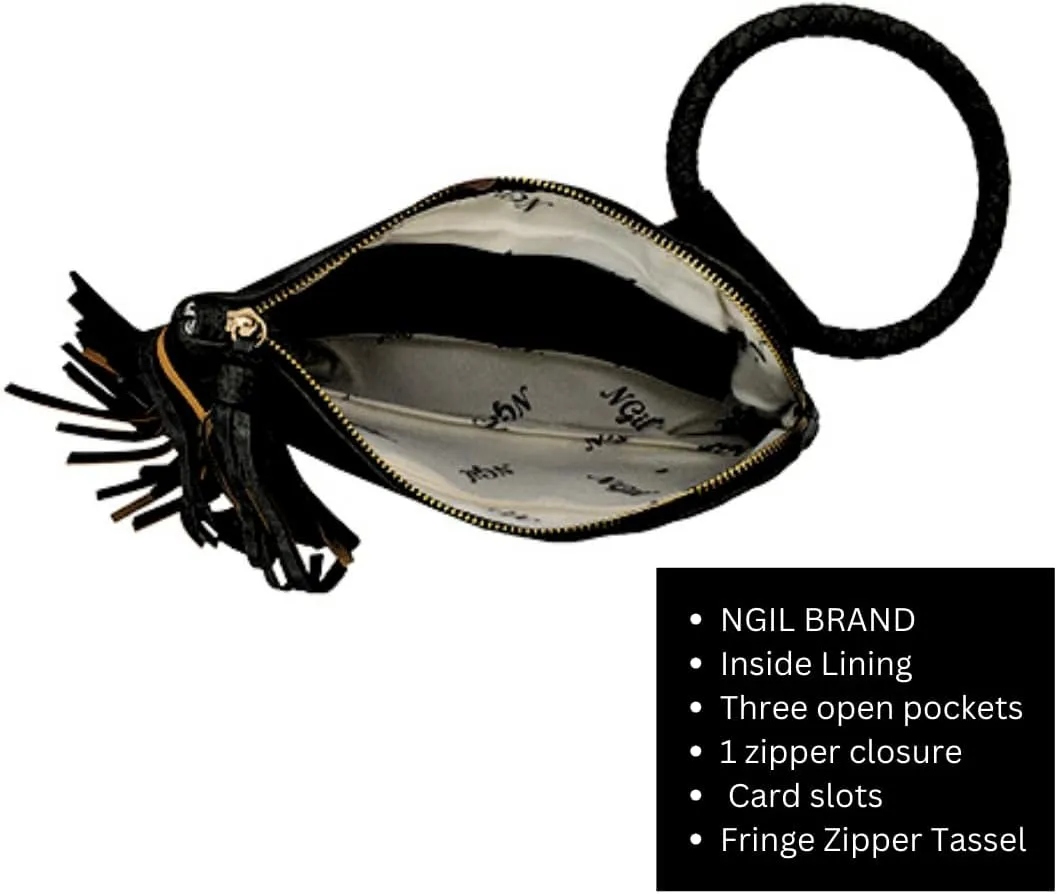 NGIL Women's Faux Leather Mini Wristlet Purse With Fringe Tassel, Wristlet Wallet Women's Handbag
