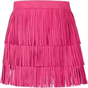 Noomelfish Girls Suede Fringe Skirt Boho Tassel Layered Ruffle Skirt (5-12 Years)