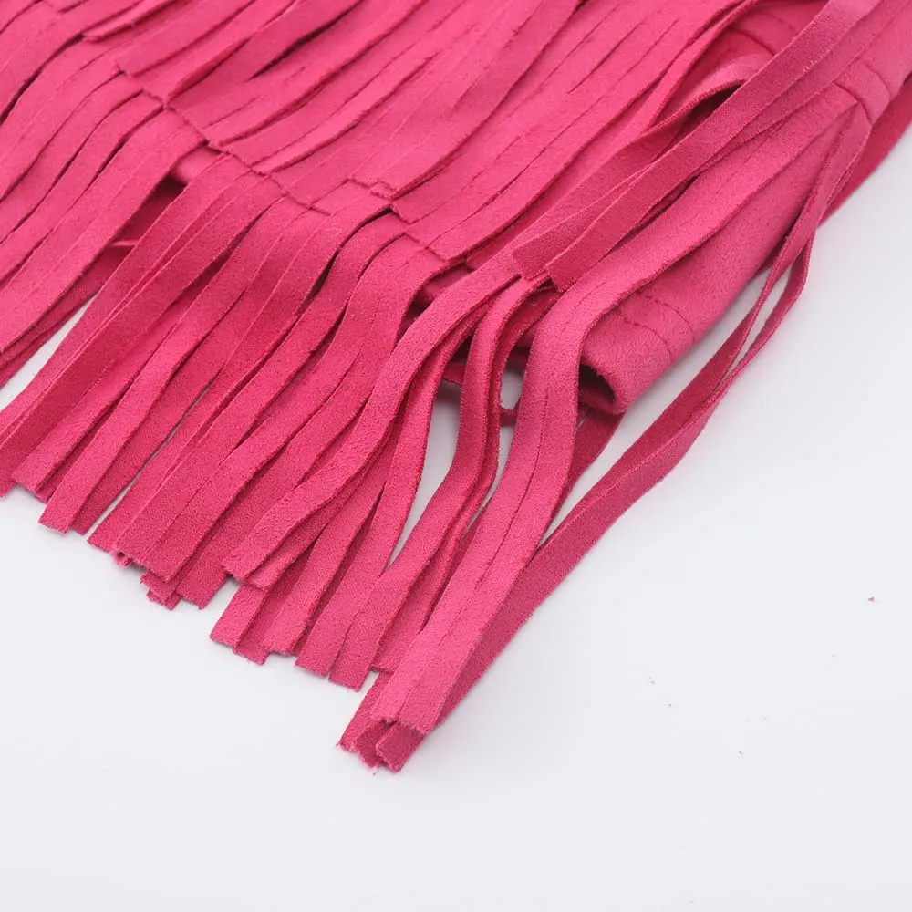 Noomelfish Girls Suede Fringe Skirt Boho Tassel Layered Ruffle Skirt (5-12 Years)