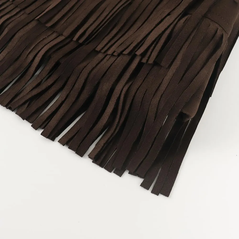 Noomelfish Girls Suede Fringe Skirt Boho Tassel Layered Ruffle Skirt (5-12 Years)