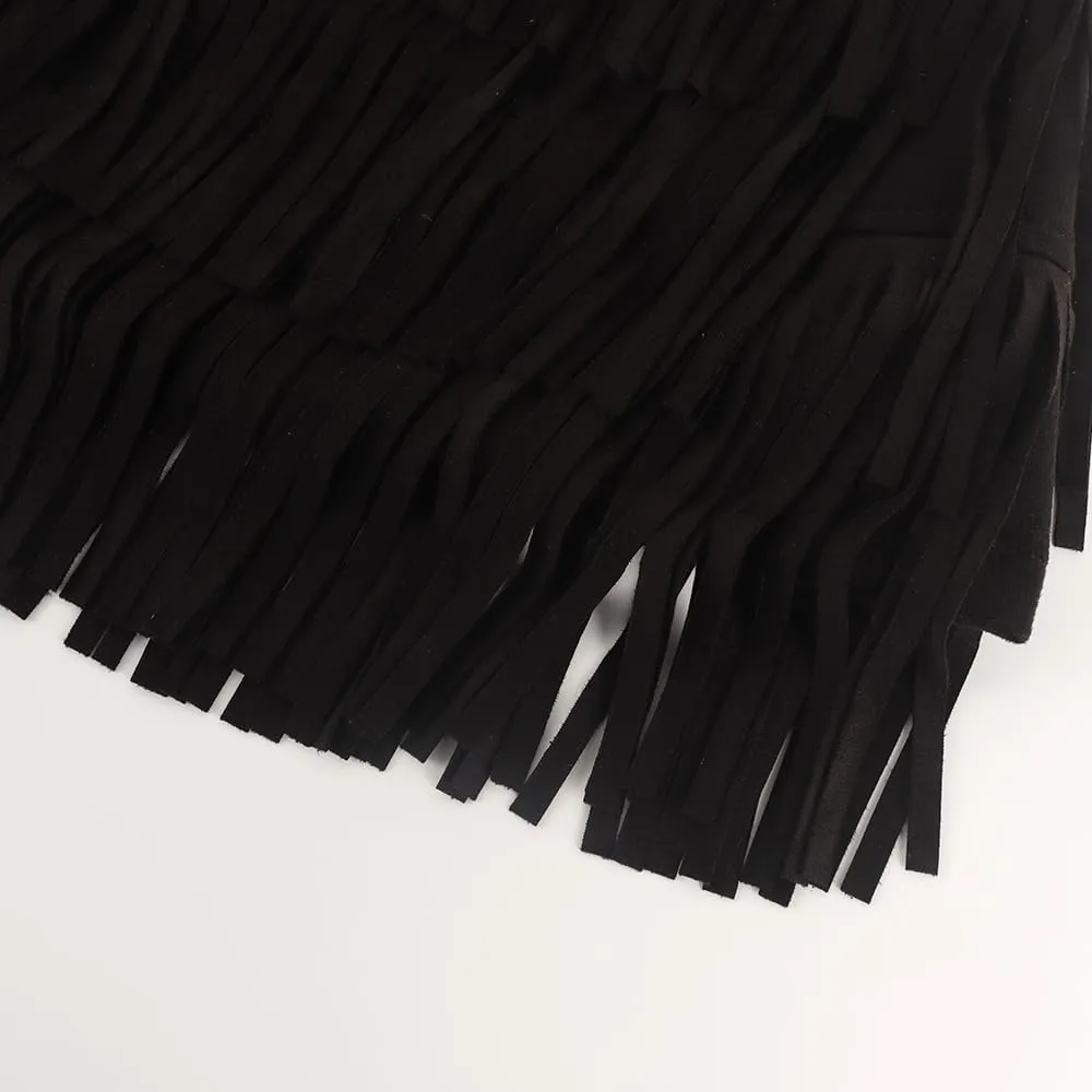 Noomelfish Girls Suede Fringe Skirt Boho Tassel Layered Ruffle Skirt (5-12 Years)