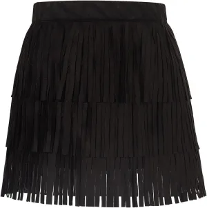 Noomelfish Girls Suede Fringe Skirt Boho Tassel Layered Ruffle Skirt (5-12 Years)