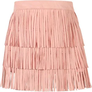 Noomelfish Girls Suede Fringe Skirt Boho Tassel Layered Ruffle Skirt (5-12 Years)