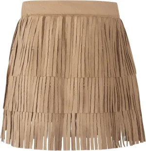 Noomelfish Girls Suede Fringe Skirt Boho Tassel Layered Ruffle Skirt (5-12 Years)