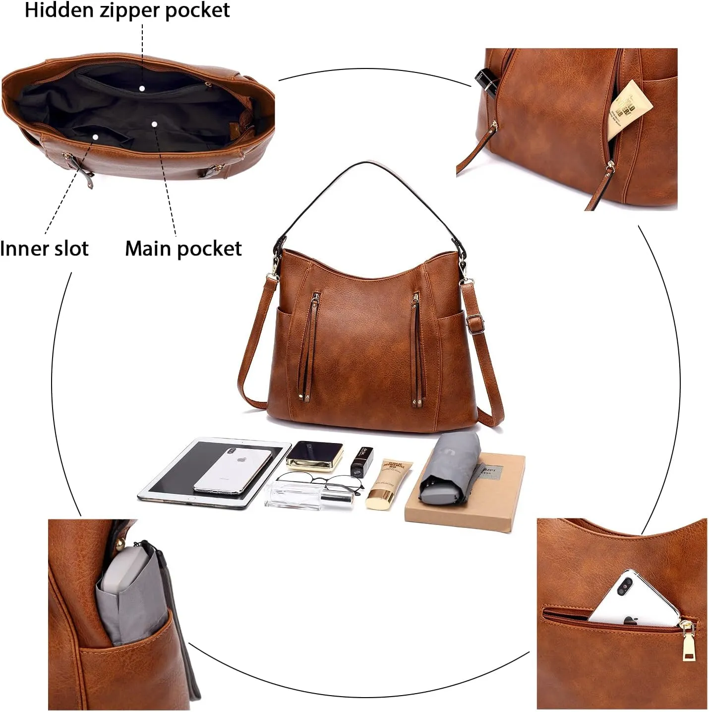 NOTAG Womens Hobo Handbags PU Leather Shoulder Bags Fashion Top Handle Purses Large Crossbody Handbags