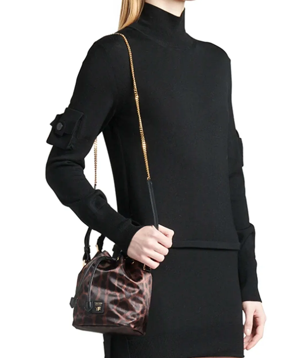 Nylon Animalier Small Bucket Bag in Black and Brown