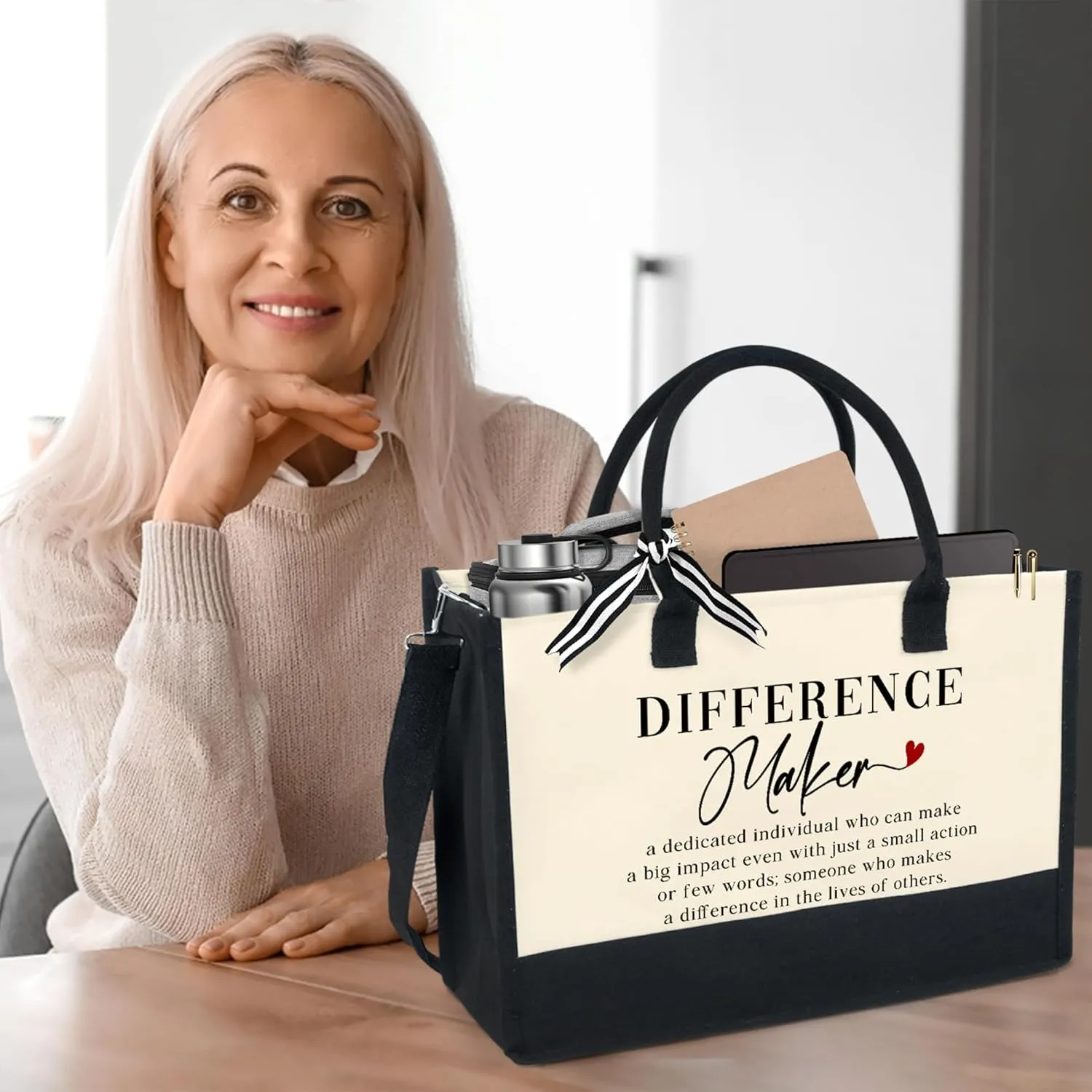 OASSIE Teacher Appreciation Gifts - Canvas Tote Bag 13oz With Zipper - Teacher's Day Birthday Thank You Gifts for Teachers