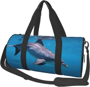 Ocean Underwater Dolphin Fish Print Round Large Capacity Travel Luggage Bags,Men's and Women's Hand-Held Travel Clothing Bags
