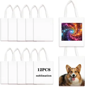 ORJ 12PCS Sublimation Tote Bags, blank canvas tote bags for sublimation,polyester tote bags for DIY Crafting and Decorating 12.2 * 14.2 in