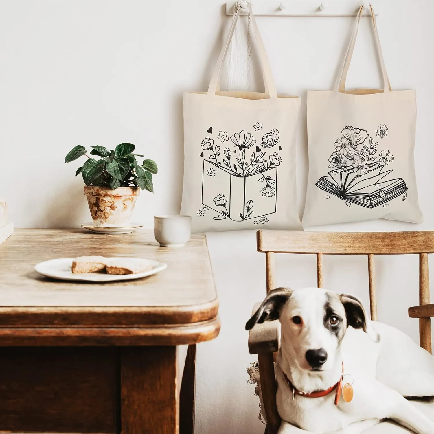 Oudain 4 Pcs Canvas Tote Bag for Women Floral Black Cat Canvas Tote Aesthetic Reusable Grocery Bags Cute Gifts for Cat Lover