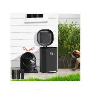 Outdoor Dog Poop Trash Can with Activated Charcoal Filter for Odor Control, Hands Free Lid and Removable Inner for Kitchen,Bedroom, Stainless Steel Waste Bin for Outside Dog Waste Disposal
