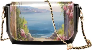 Painting Peaches Floral Crossbody Leather Purses for Women, Shoulder Bags with Compartments, Leather Ladies Crossbody Bags