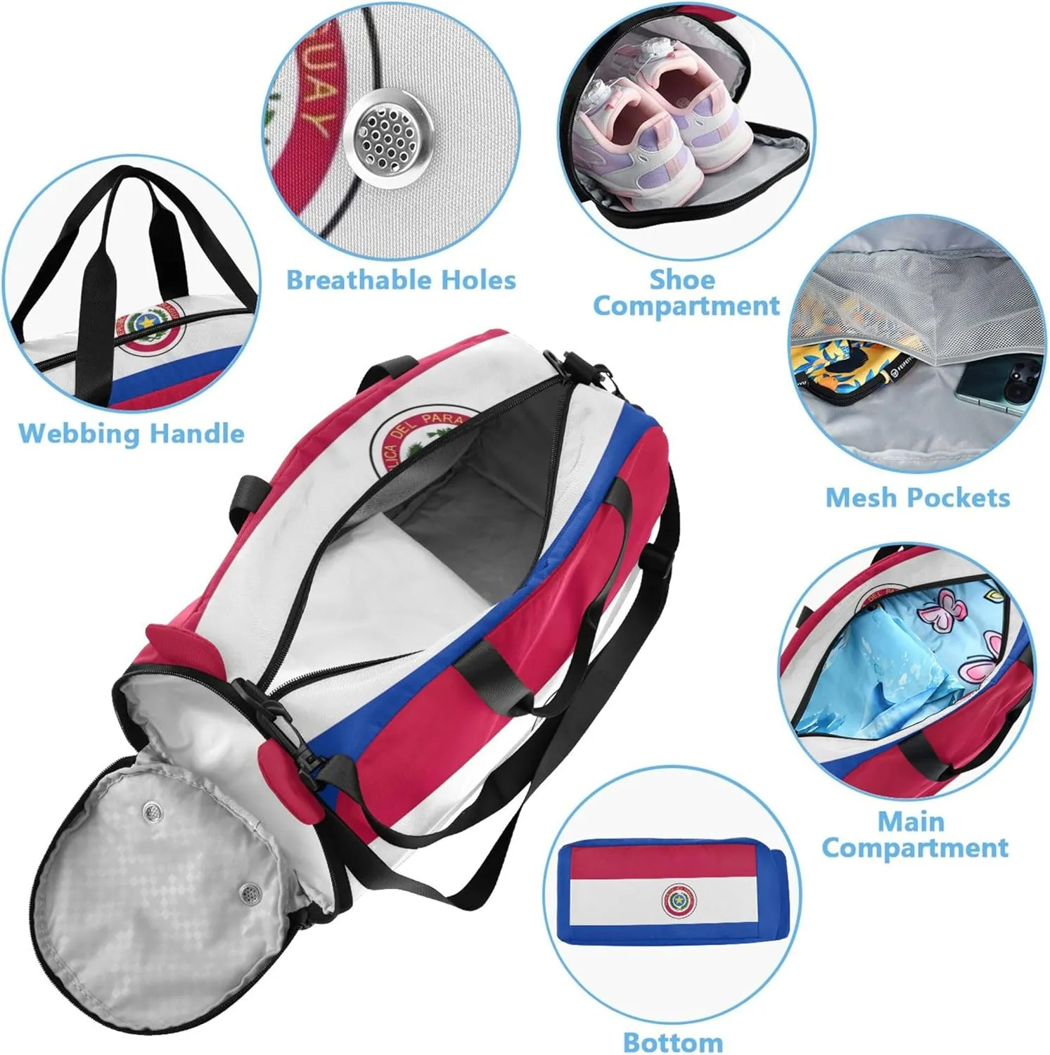 Paraguay Flag Travel Duffle Bags Girls Tote Weekender Overnight Carry on Duffel Bag Boy Kids Gym Duffle