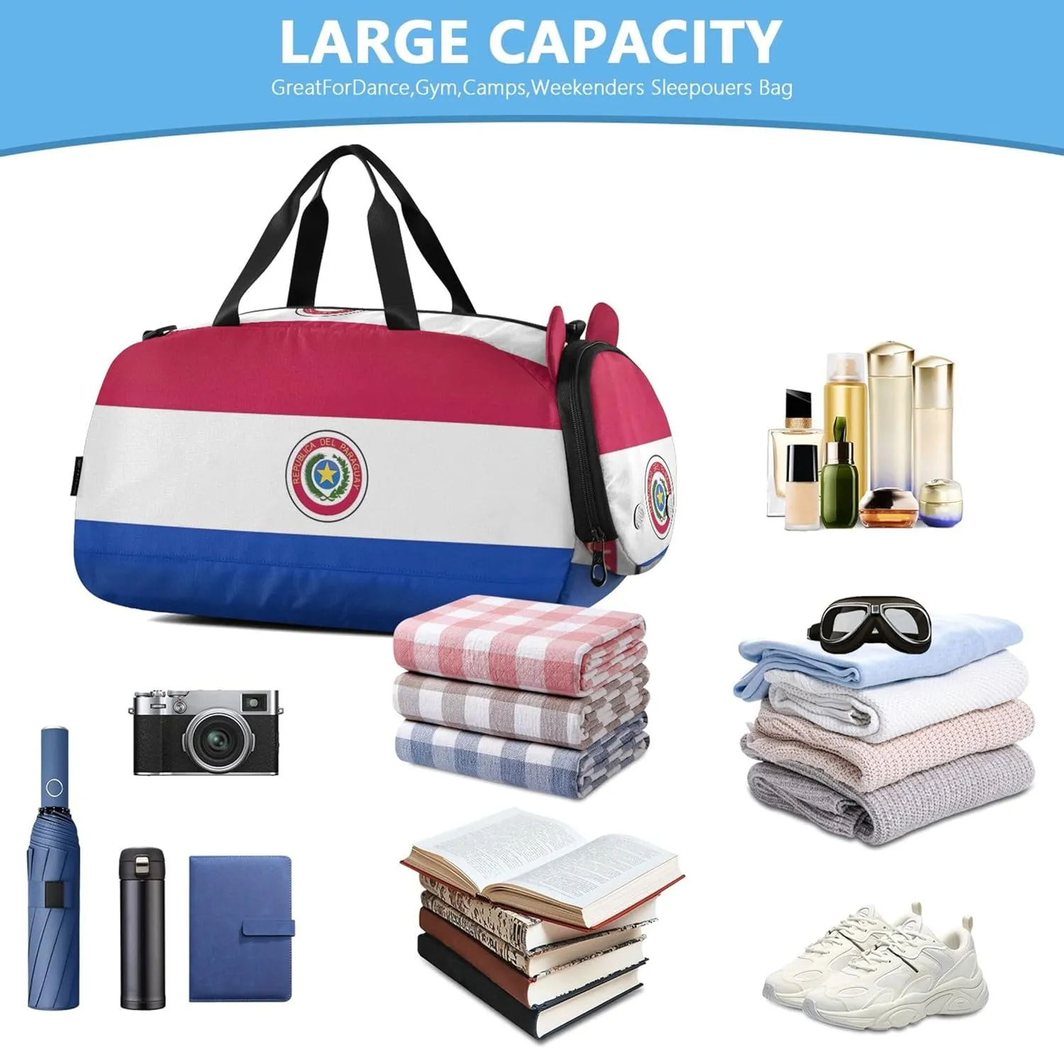 Paraguay Flag Travel Duffle Bags Girls Tote Weekender Overnight Carry on Duffel Bag Boy Kids Gym Duffle