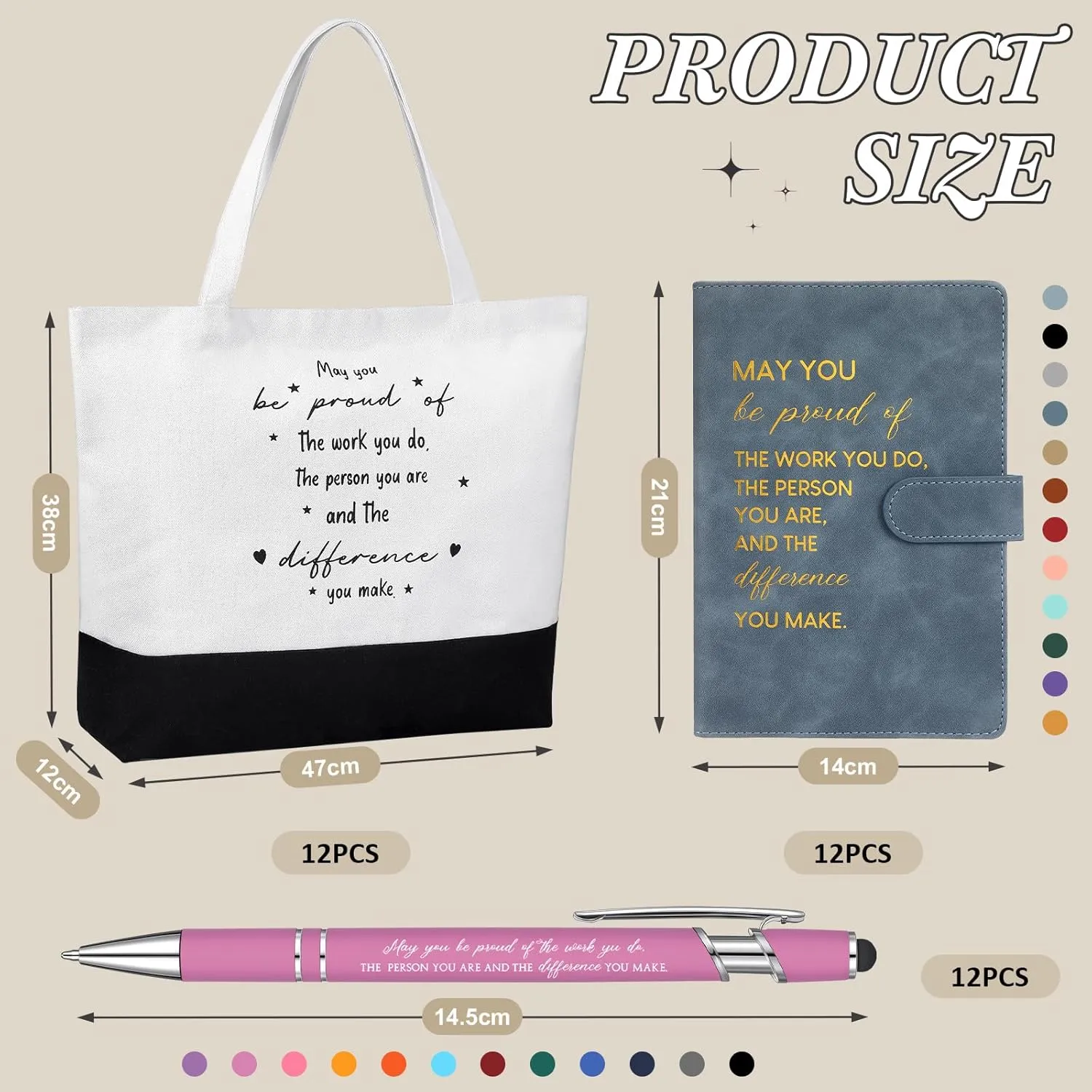 Paterr Employee Team Appreciation Gifts Bulk Thank You Gifts Leather Notebooks Canvas Tote Bags Ballpoint Pens for Employee(Elegant Colors, 12 Sets)