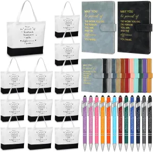 Paterr Employee Team Appreciation Gifts Bulk Thank You Gifts Leather Notebooks Canvas Tote Bags Ballpoint Pens for Employee(Elegant Colors, 12 Sets)