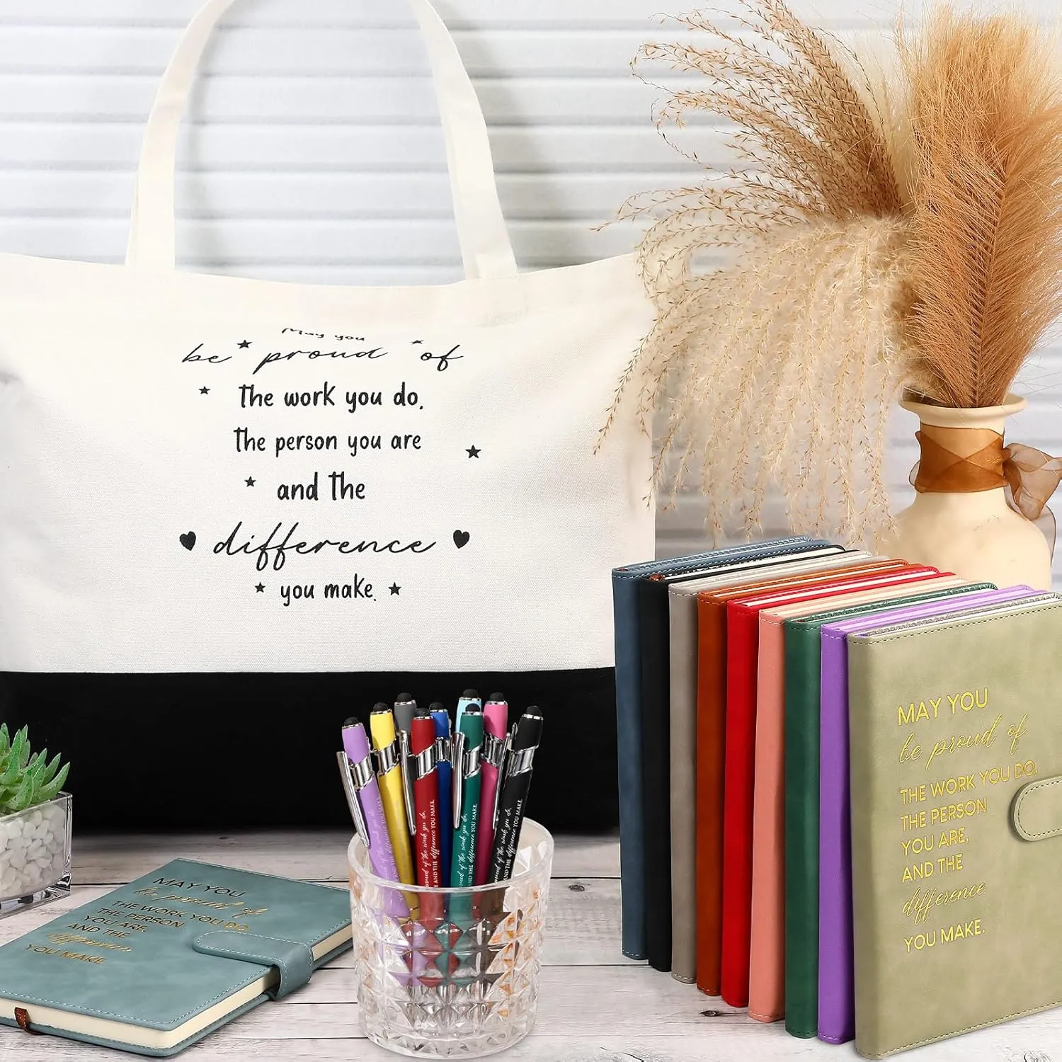 Paterr Employee Team Appreciation Gifts Bulk Thank You Gifts Leather Notebooks Canvas Tote Bags Ballpoint Pens for Employee(Elegant Colors, 12 Sets)