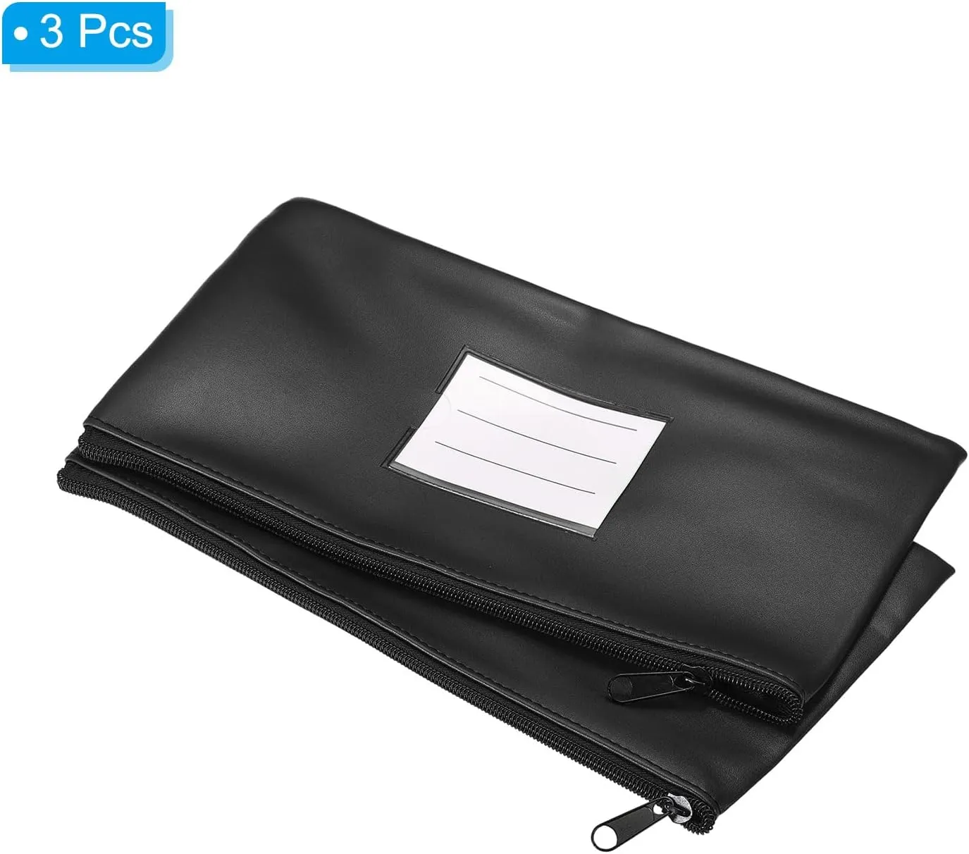 PATIKIL 11x6" Money Bank Deposit Bag with Zipper, 3 Pack Leatherette Cash Coin Check Wallet Pen Pouch Bag with Clear Window for Office Travel, Black