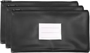 PATIKIL 11x6" Money Bank Deposit Bag with Zipper, 3 Pack Leatherette Cash Coin Check Wallet Pen Pouch Bag with Clear Window for Office Travel, Black