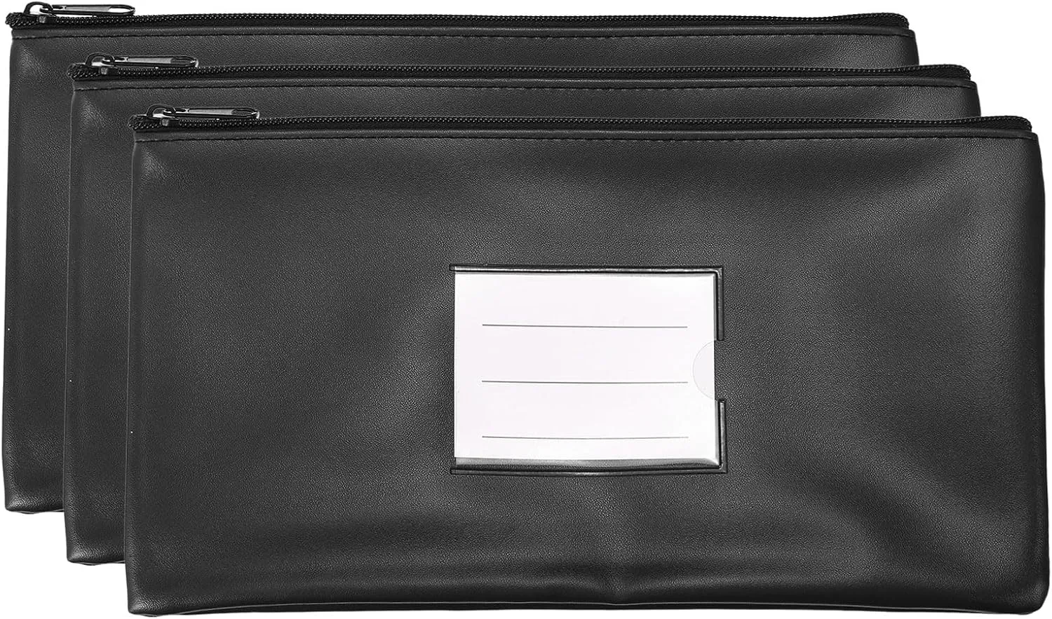 PATIKIL 11x6" Money Bank Deposit Bag with Zipper, 3 Pack Leatherette Cash Coin Check Wallet Pen Pouch Bag with Clear Window for Office Travel, Black
