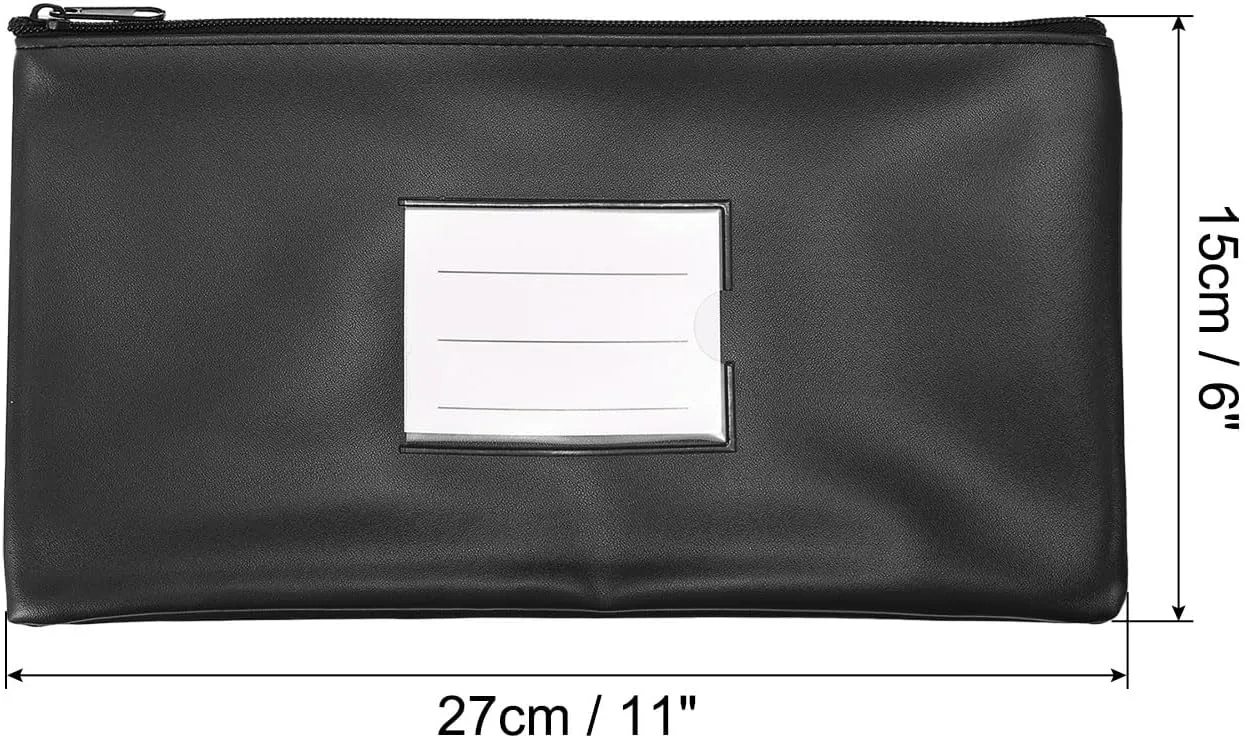 PATIKIL 11x6" Money Bank Deposit Bag with Zipper, 3 Pack Leatherette Cash Coin Check Wallet Pen Pouch Bag with Clear Window for Office Travel, Black