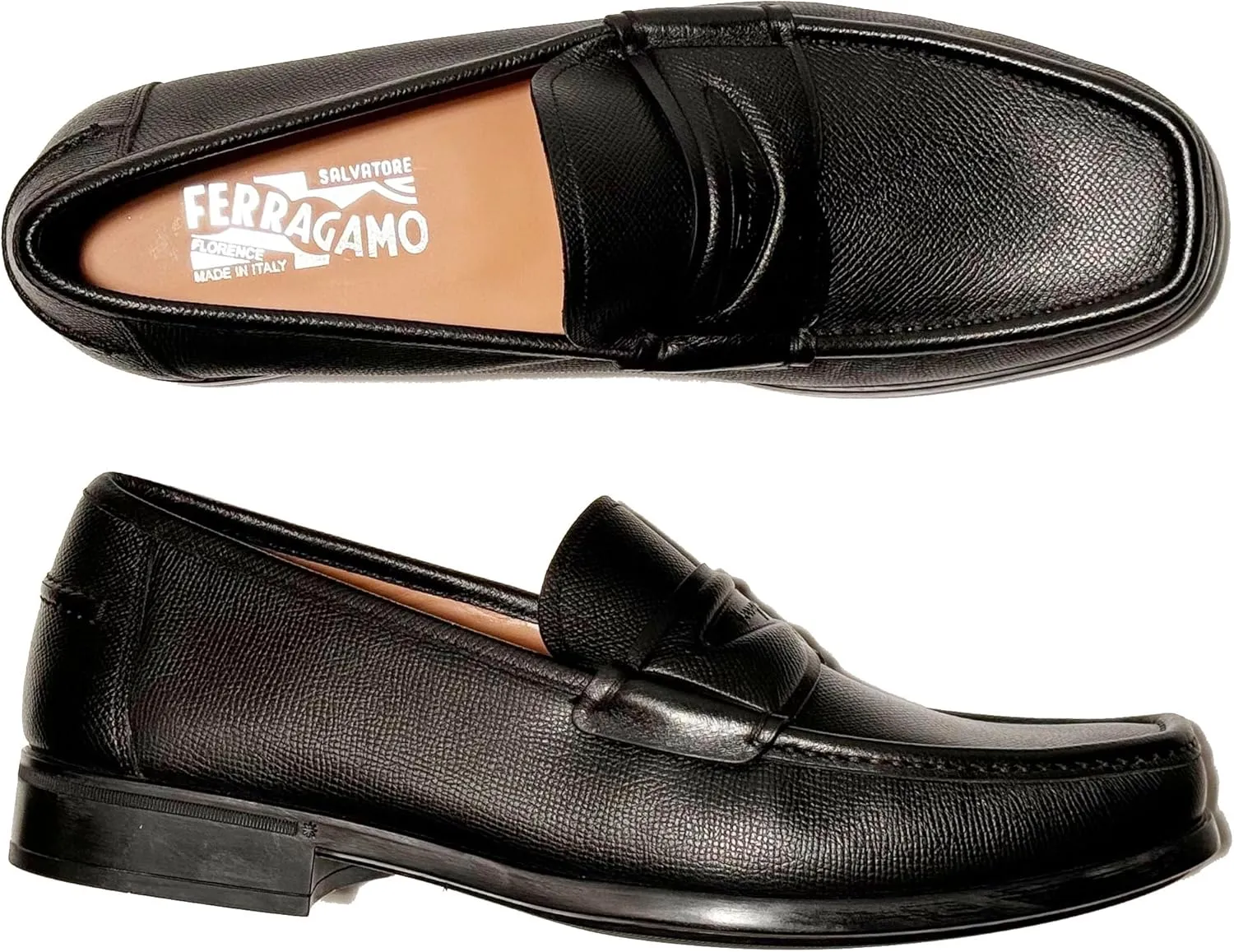 Penny Black Pebbled Leather Dress Men's Loafers Casual(Salvatore