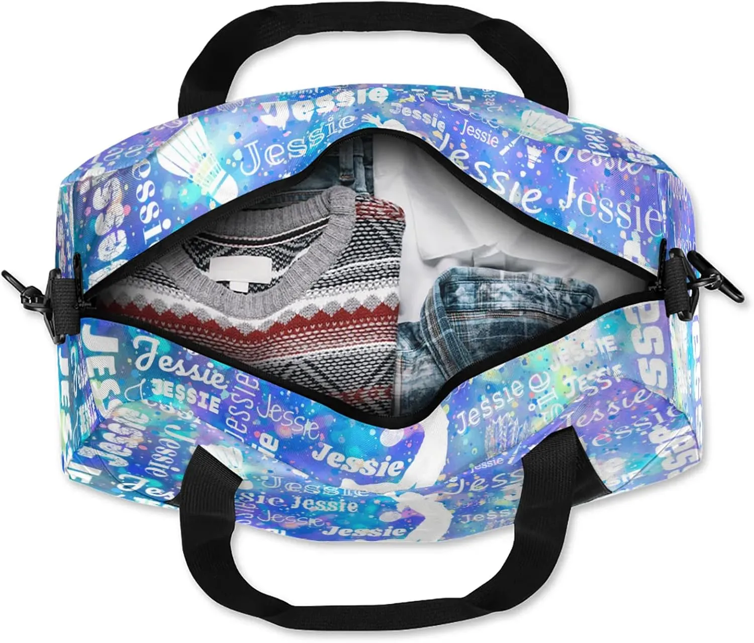 Personalized Badminton Sport Duffel Bag Custom Sports Bag Travel Overnight Shoulder Bags Customized Gifts for Women Men, Blue