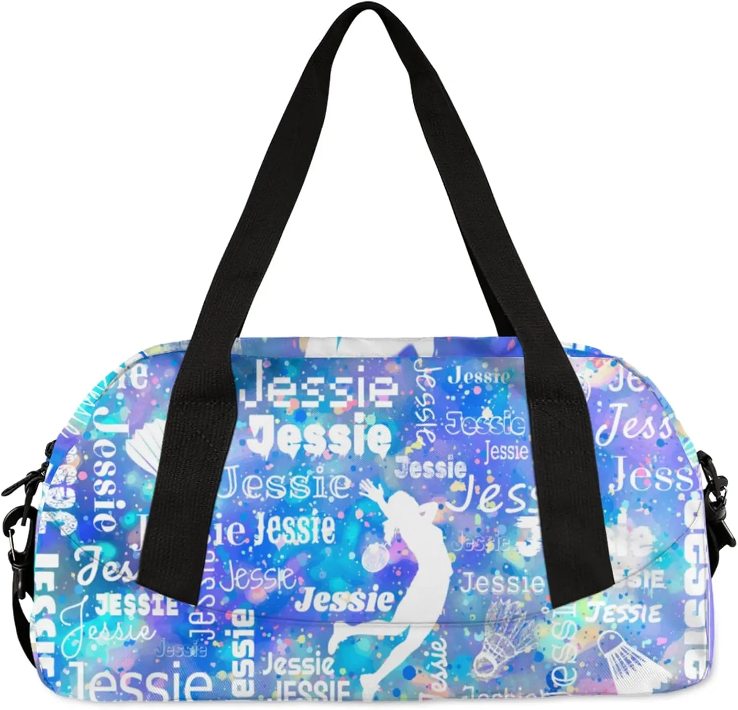 Personalized Badminton Sport Duffel Bag Custom Sports Bag Travel Overnight Shoulder Bags Customized Gifts for Women Men, Blue
