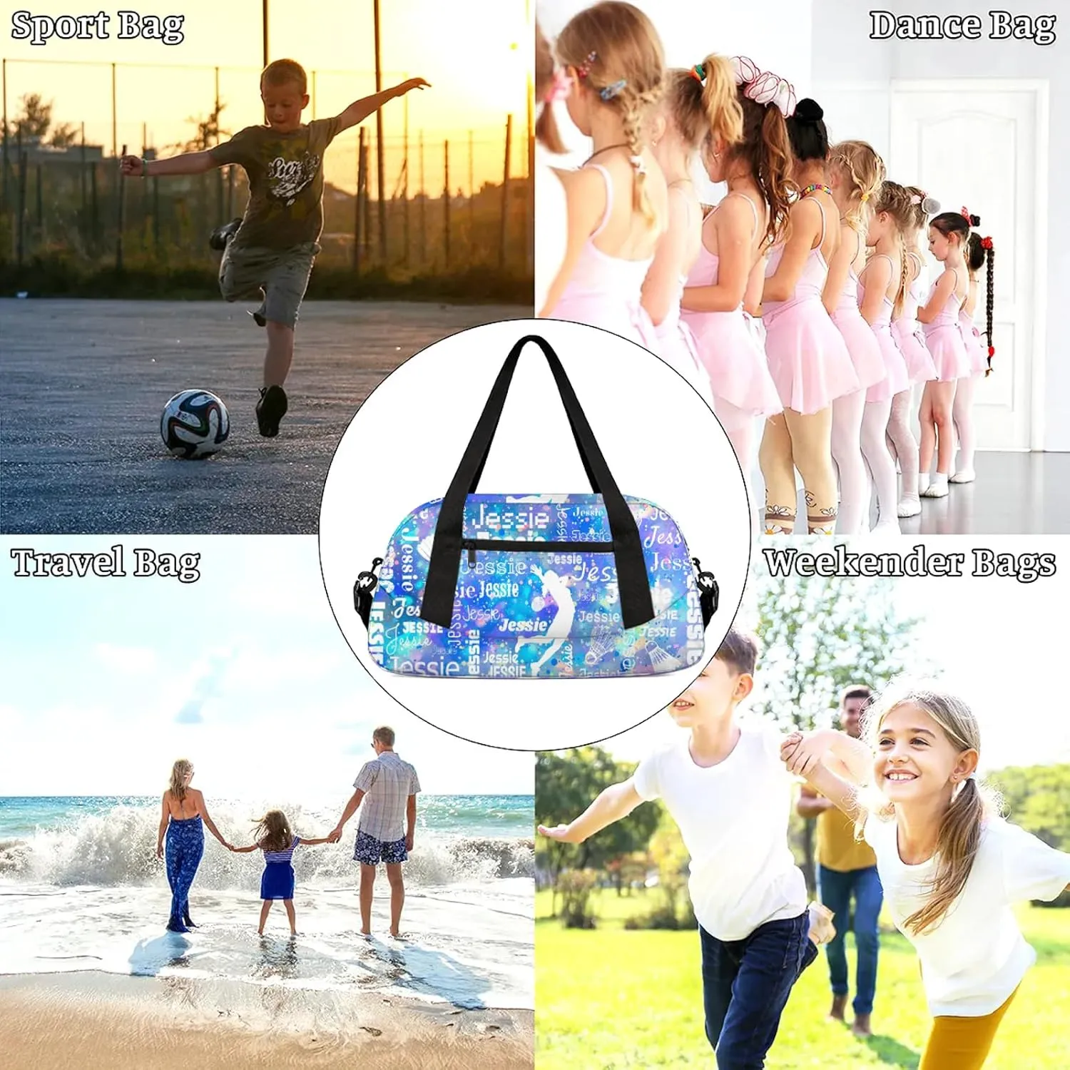 Personalized Badminton Sport Duffel Bag Custom Sports Bag Travel Overnight Shoulder Bags Customized Gifts for Women Men, Blue